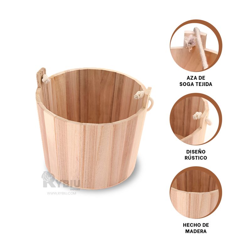 GENERICO - Balde Practico Almacenero en Tono Madera Y+Gift Stickers