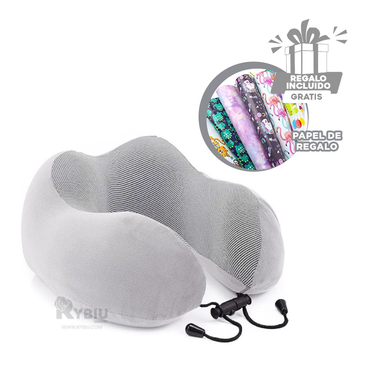 GENERICO - Almohada Cervical para Viaje Plomo Espuma Y+Papel de Regalo