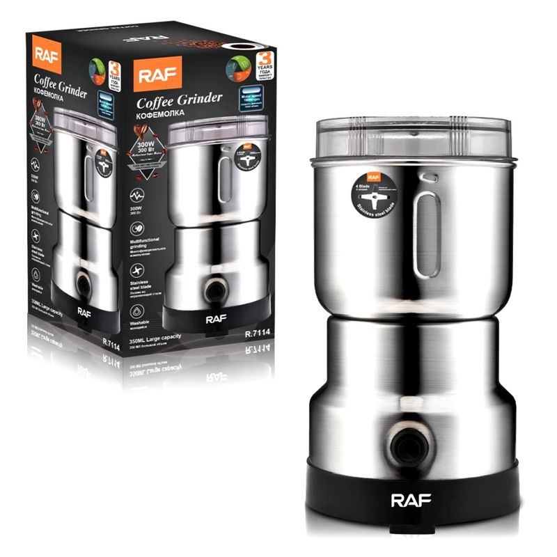 RAFF - Molinillo Eléctrico Acero Inoxidable Para Café y Especias 4 Aspas 300W