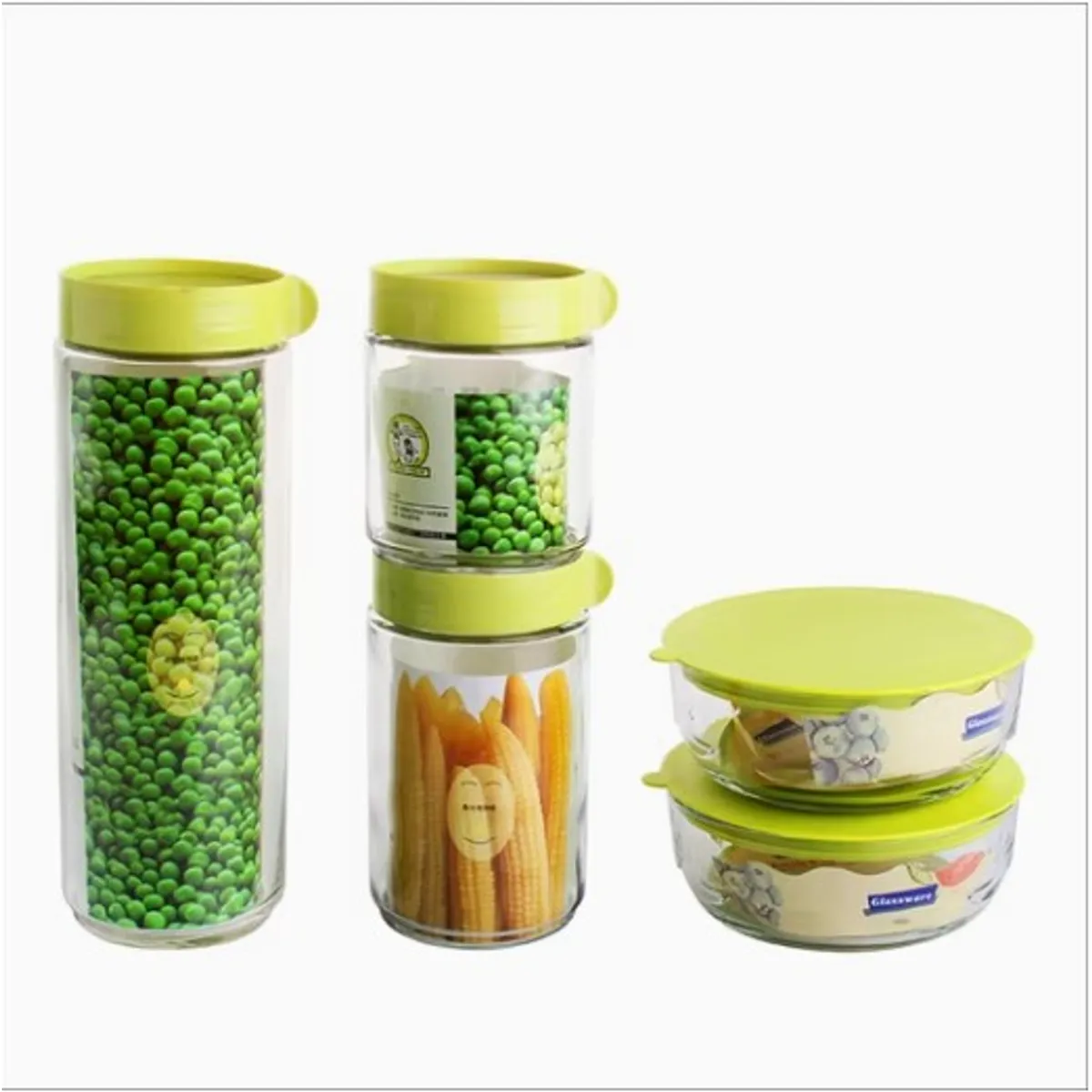 GENERICO - Set x 5 Organizadores de vidrio con Tapa Enroscable