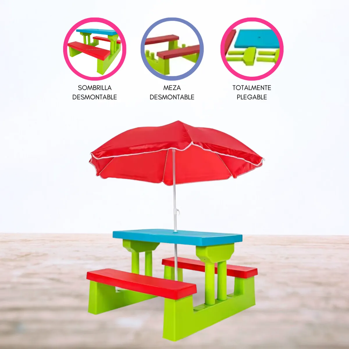 CUZKA - Mesa Infantil con Sombrilla para Niños «TAVOLO»