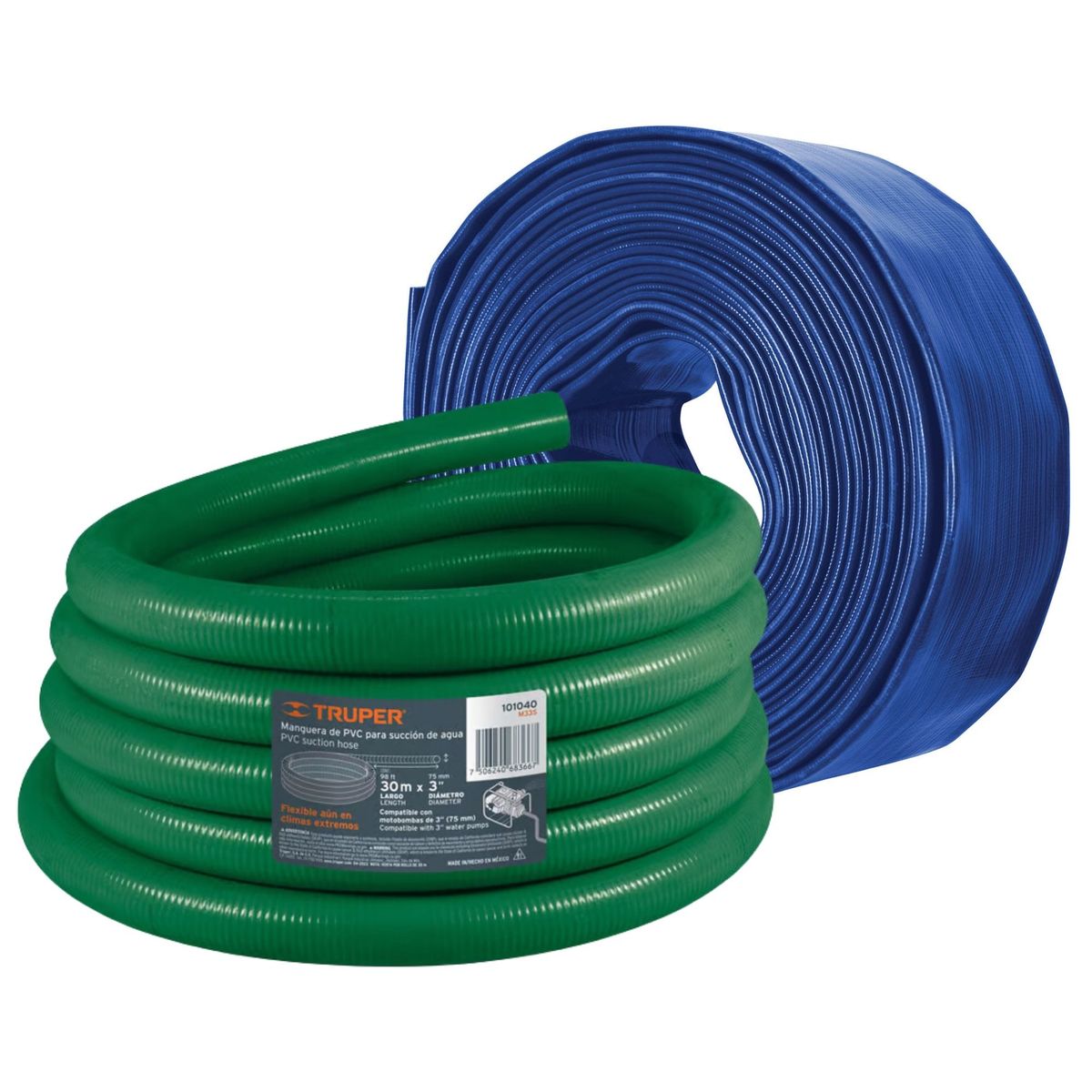 TRUPER - Manguera para motobomba 3plg manguera de succion 30m y descarga 100m