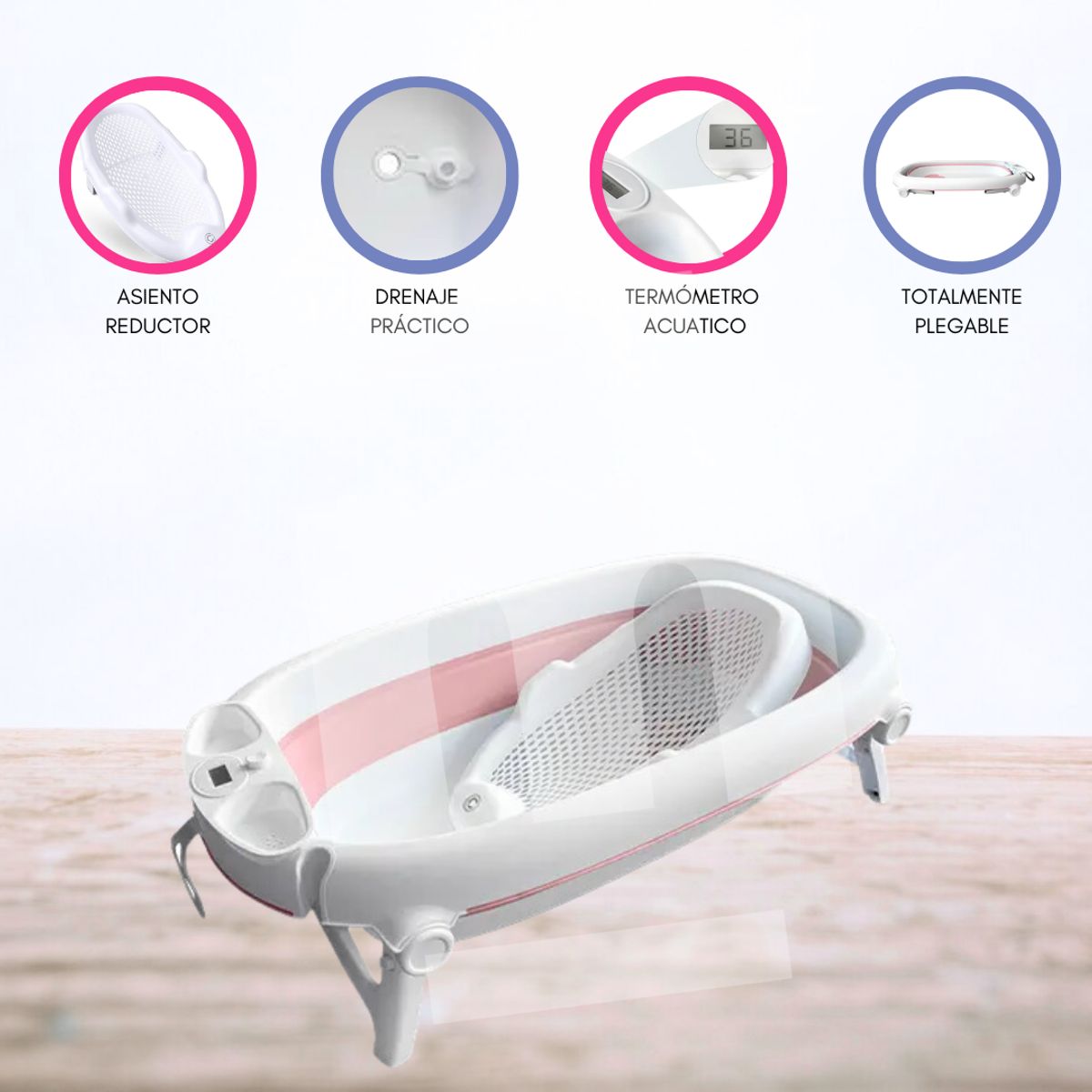 CUZKA - Bañera con Asiento Reductor «HAWAI» Pink