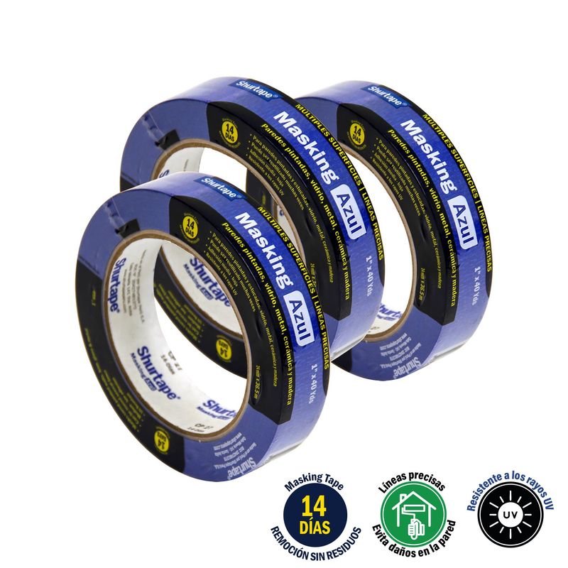 SHURTAPE - Masking Tape Azul 1" x 40 Yds Pack x3