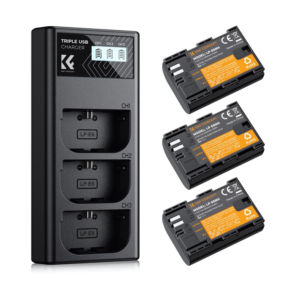 K&F CONCEPT - Cargador Triple K&F Concept + 3 Baterias LP-E6NH - KF28.0039