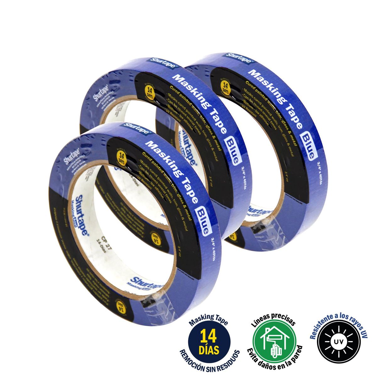 SHURTAPE - Masking Tape Azul 3/4" x 40 Yds Pack x3