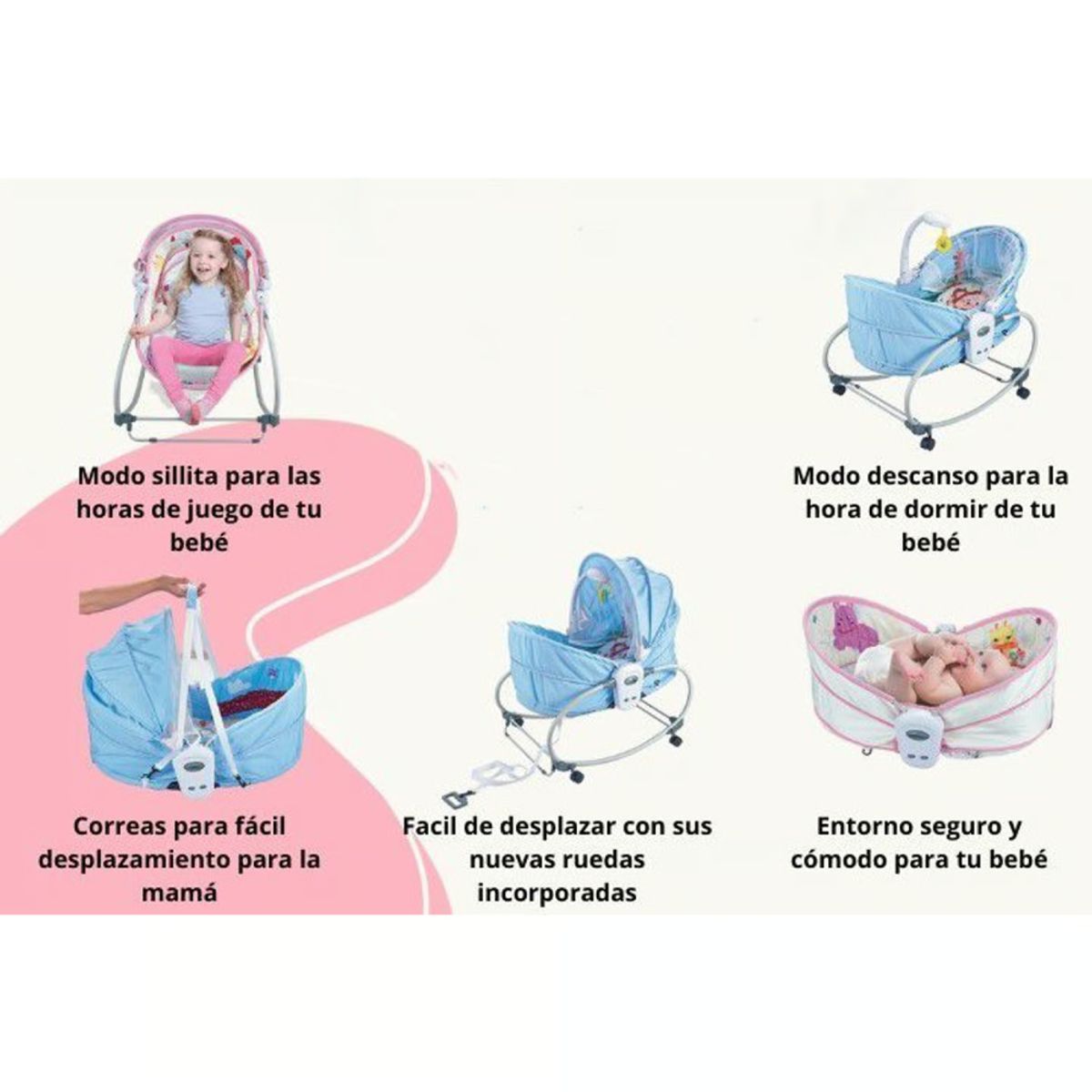 GENERICO - Mecedora Multifuncional con Transformación en Moisés ROSADO