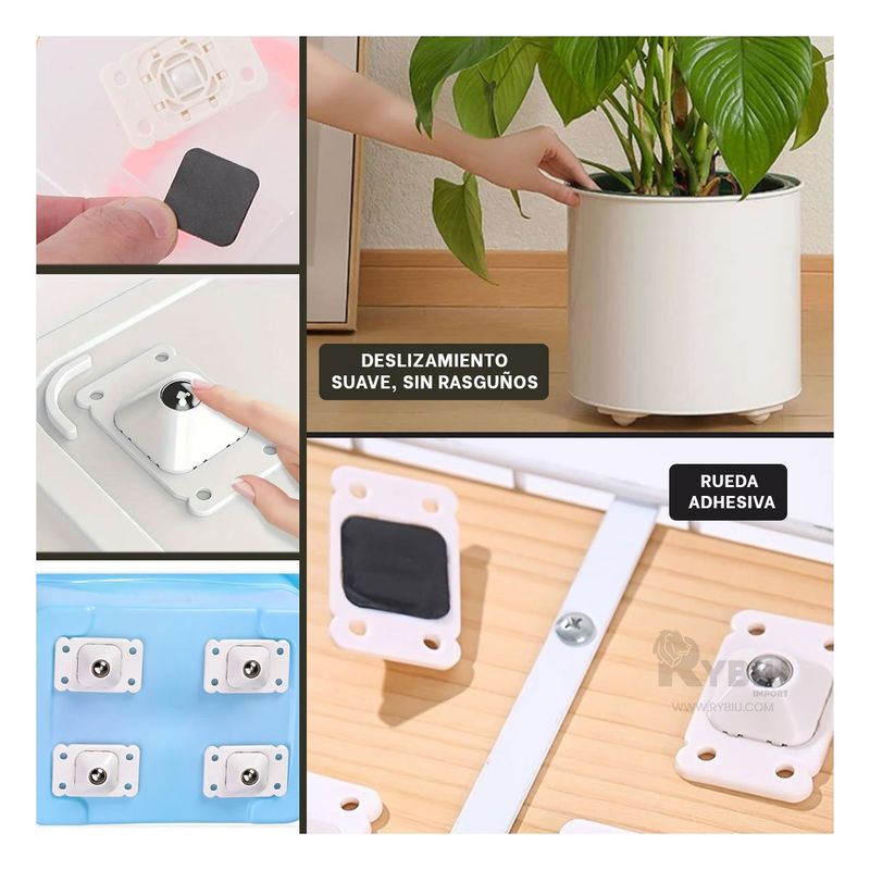 RYBIU IMPORT - Set de 4 Mini Ruedas Giratorias Portatiles en Blanco