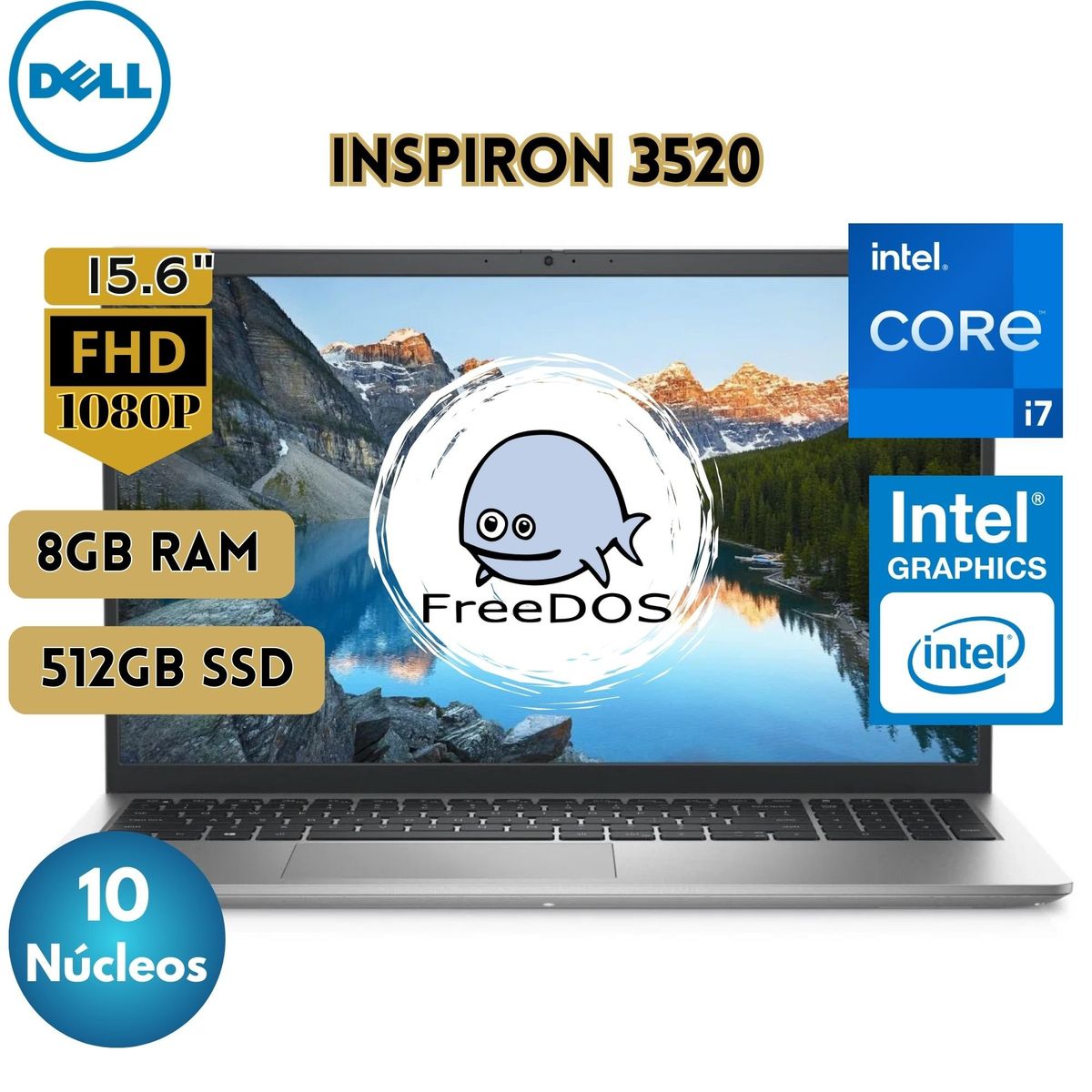 DELL - Laptop Dell Inspiron 3520 15.6" FHD Intel Core i7 12va 8GB 512GB SSD FREEDOS