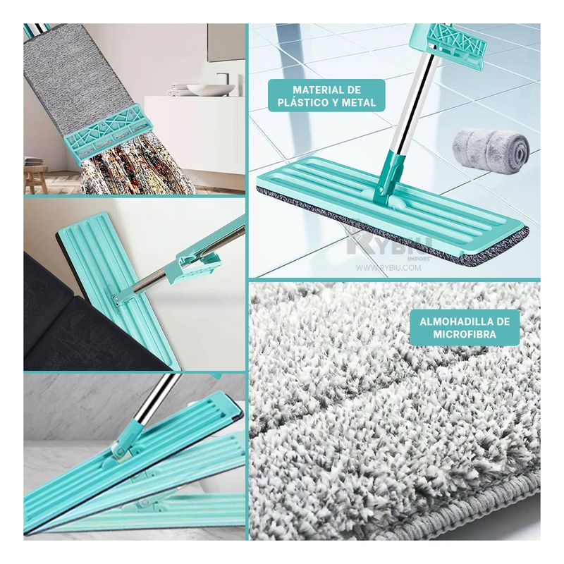 RYBIU IMPORT - Trapeador Plano 360 Grados con Escurridor en Verde Agua