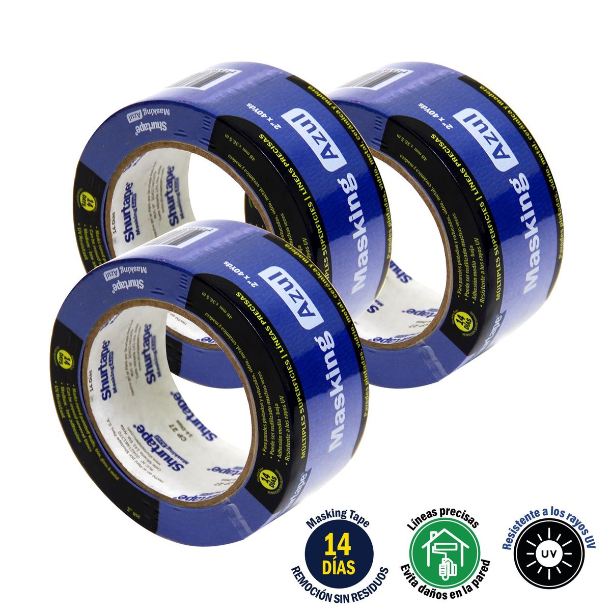 SHURTAPE - Masking Tape Azul 2" x 40 Yds Pack x3