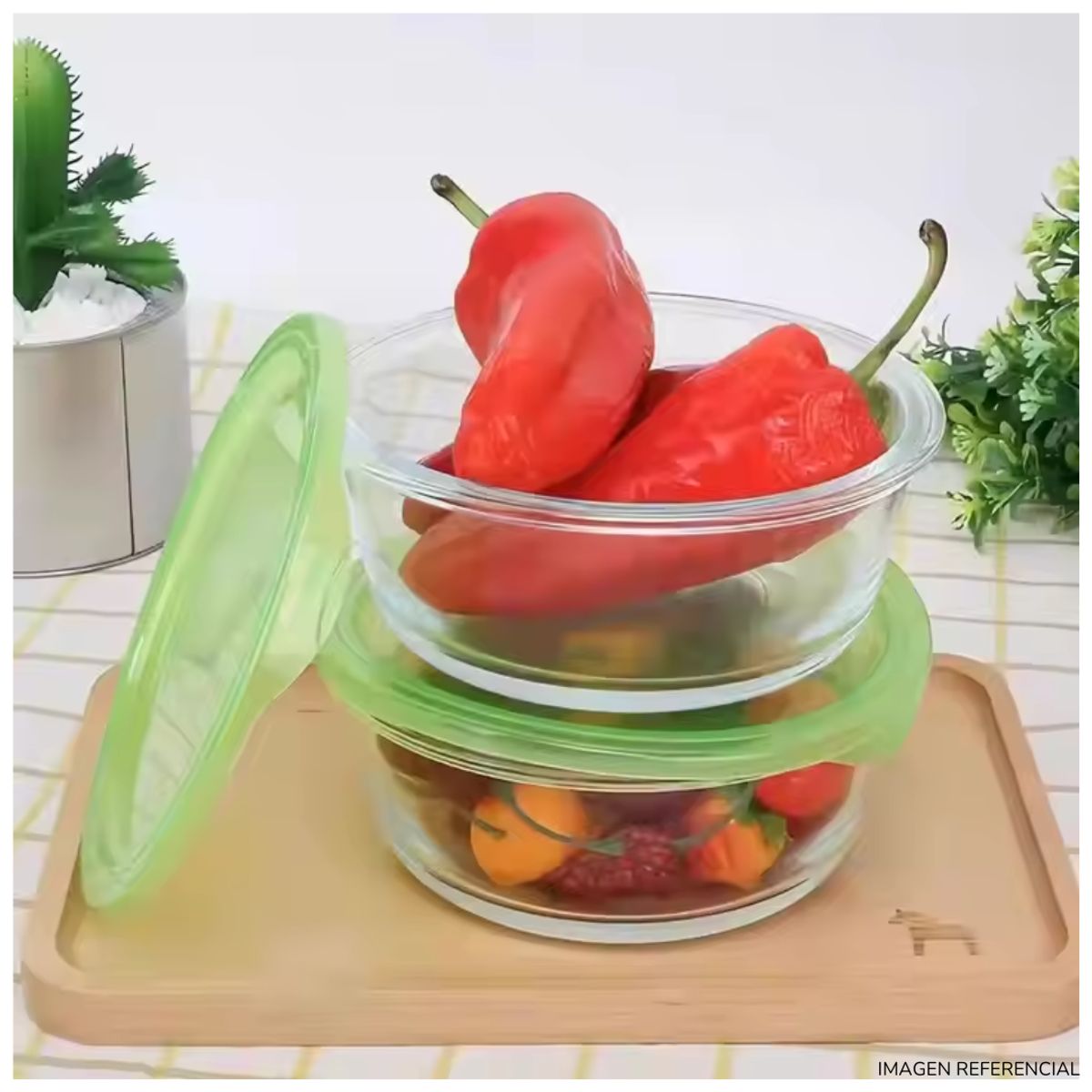 INSPIRA - Set de Táperes de Vidrio 550ml con Tapa Plástica Set x3 pcs