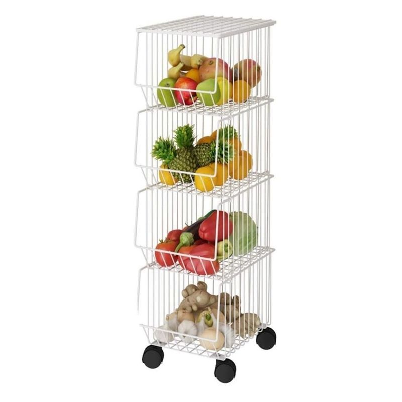 HOGARMAS - Carrito Organizador Singapur de 4 Niveles Blanco Verdulero