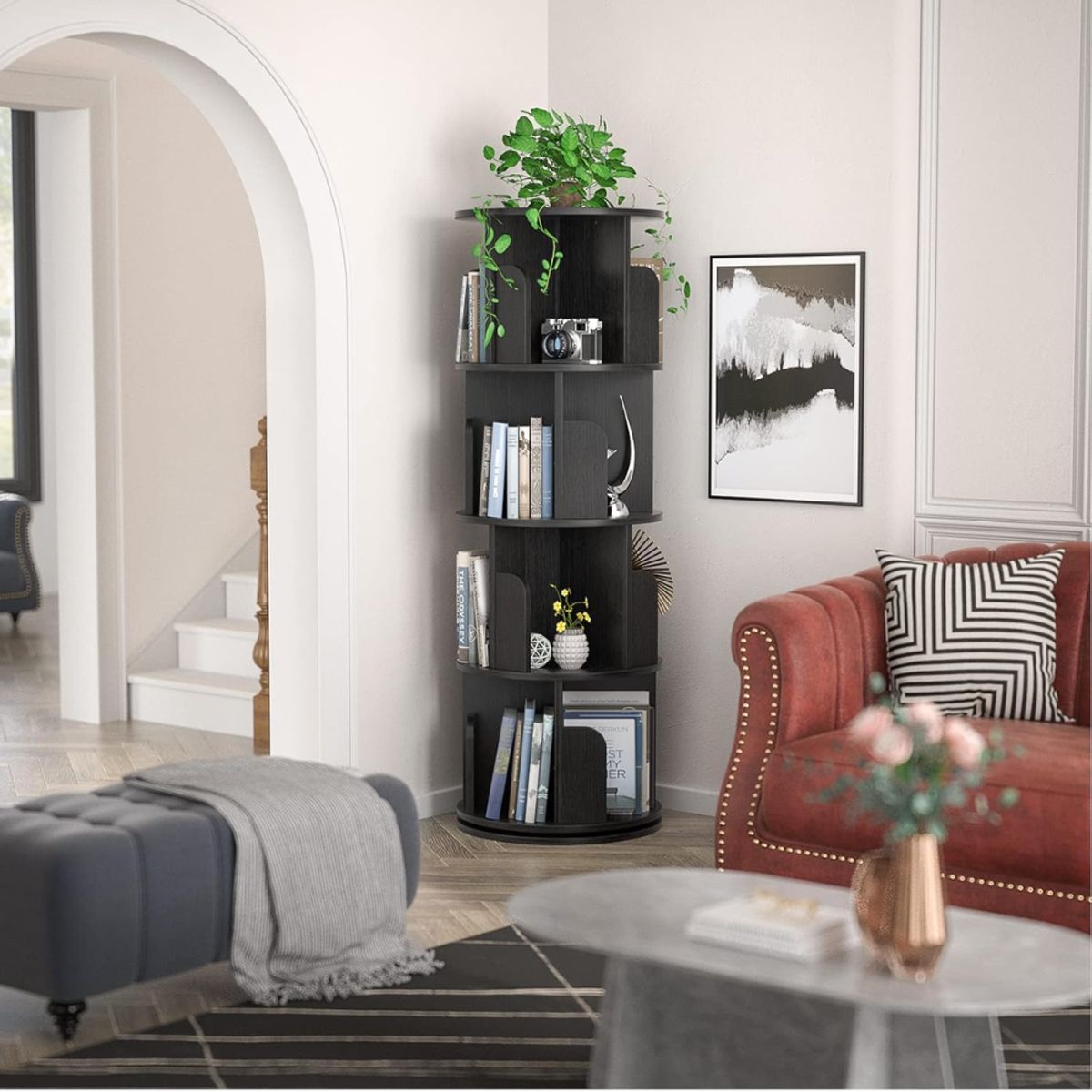 GENERICO - Librero Estante Giratorio Magnolio Negro Petrox Home