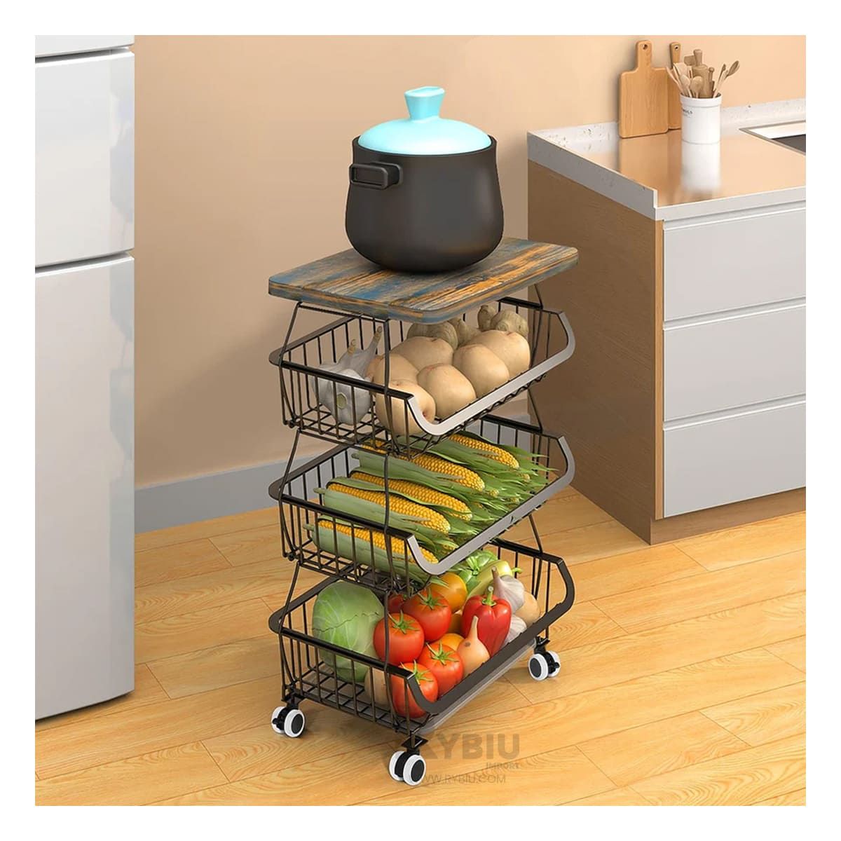 RYBIU IMPORT - Gabinete Estilizado con Ruedecillas de Negro Y+Gift Stickers