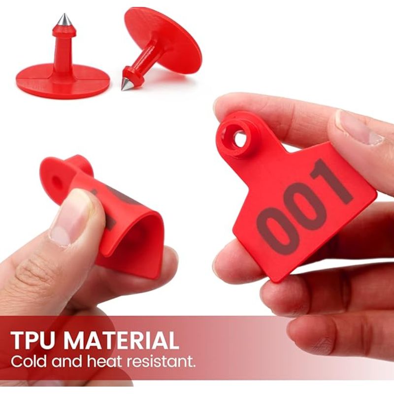 GENERICO - Pack X 100 Crotal Arete Para Cerdo Rojo 4x5 Cm Numerado