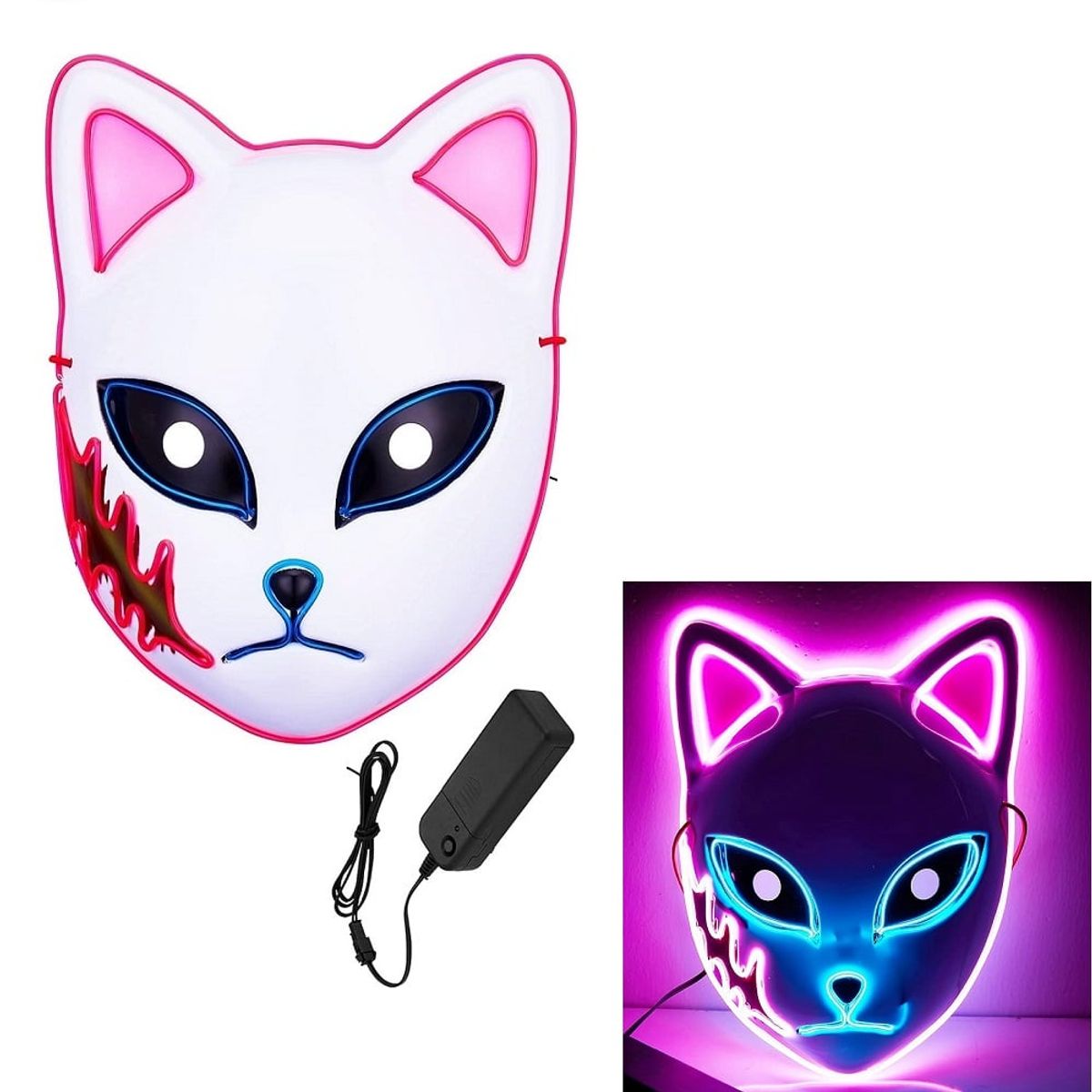 GENERICO - Mascara gato con luces para fiestas hallowen rosa