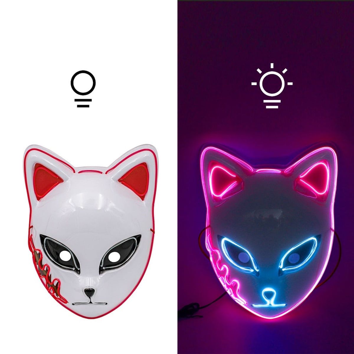 GENERICO - Mascara gato con luces para fiestas hallowen rosa