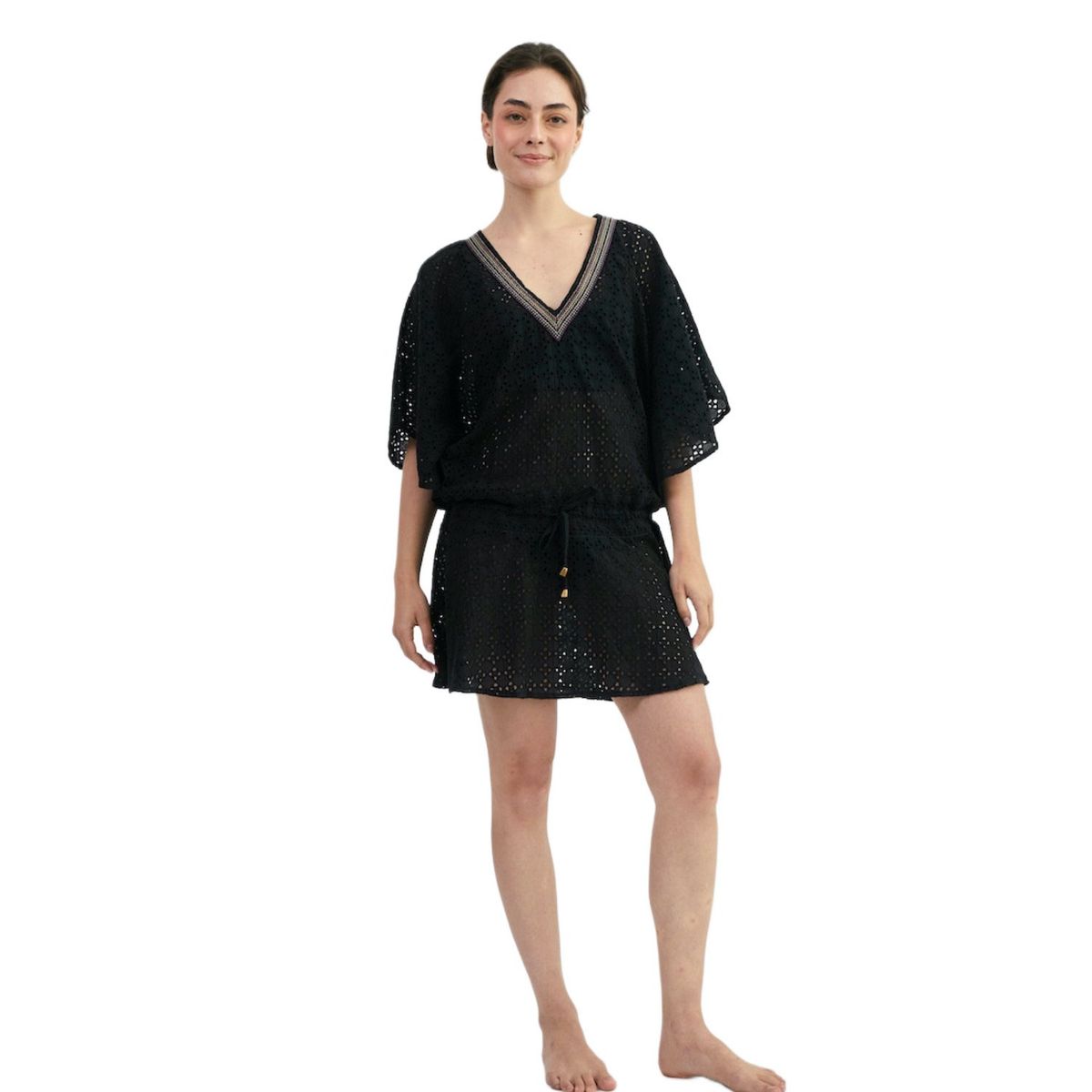 PERMUTA - Salida de playa corta Ines Broderie Negro Permuta