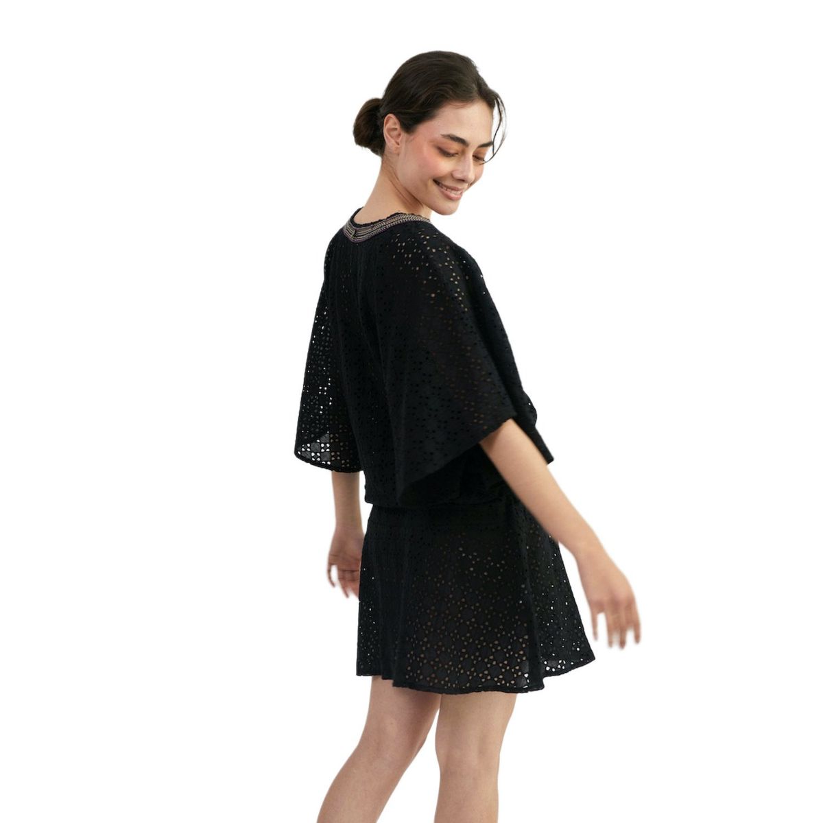 PERMUTA - Salida de playa corta Ines Broderie Negro Permuta