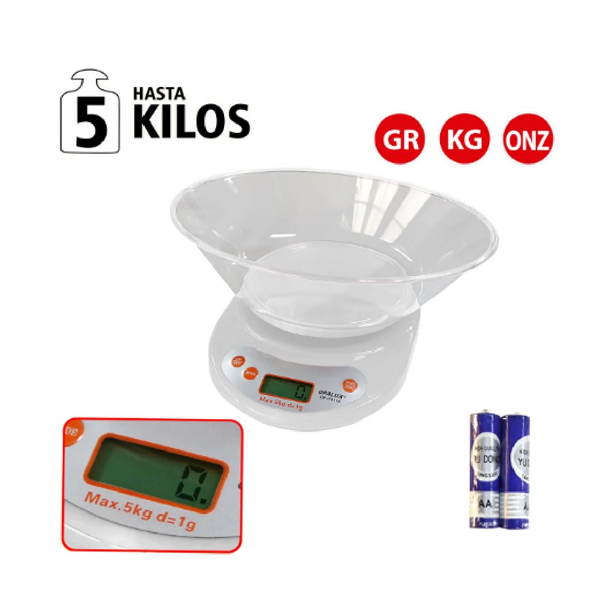OPALUX - Balanza Digital Gramera 5Kg OP-1811A-WH OPALUX