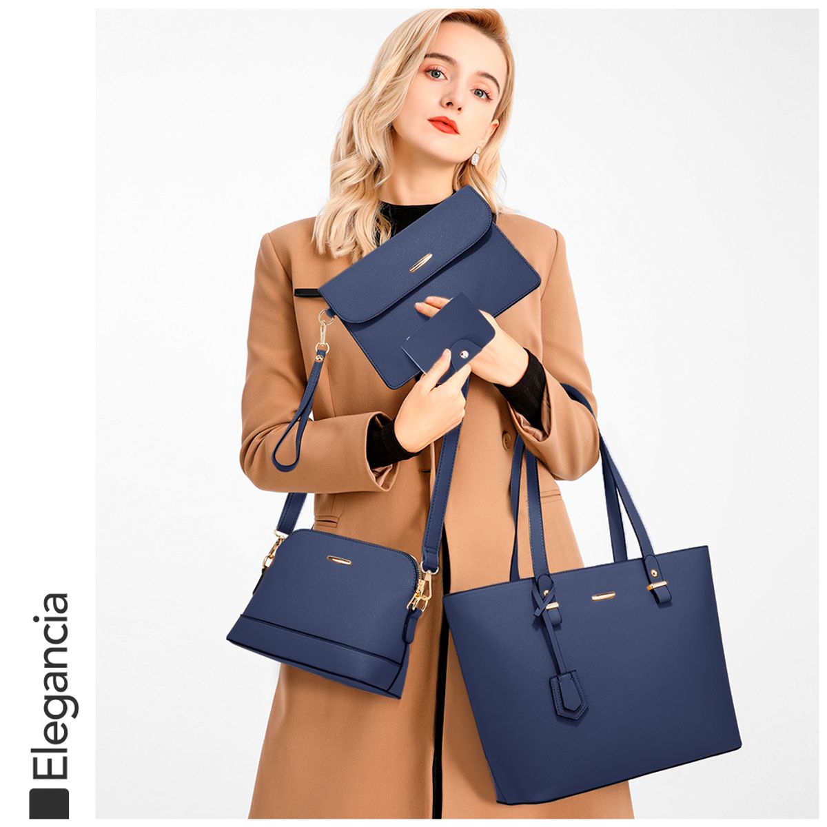 KELLER - Juego de Carteras Bolsos 4 Piezas Elegante Azul CA4