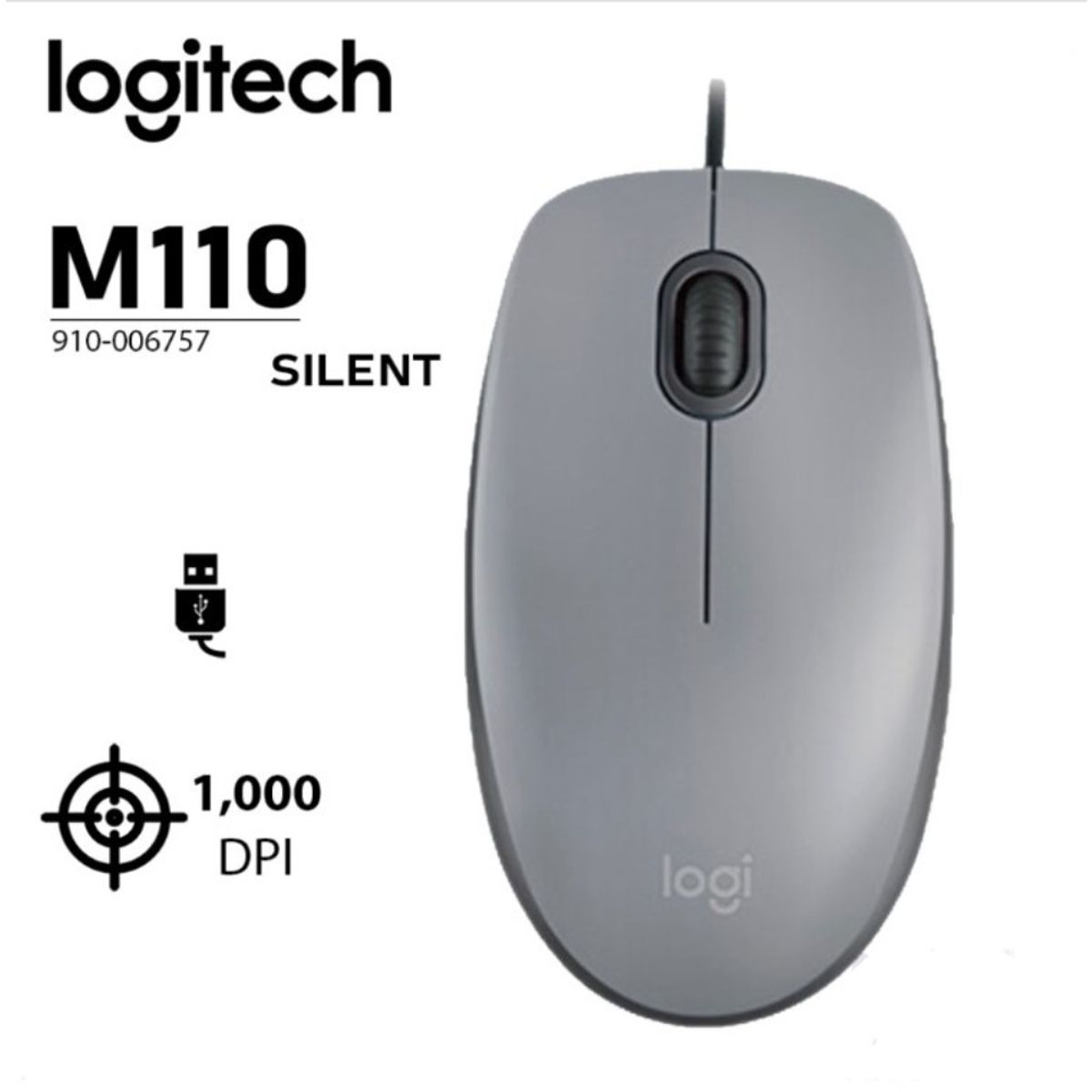 LOGITECH - Mouse Logitech M110 Silent-Color Gris