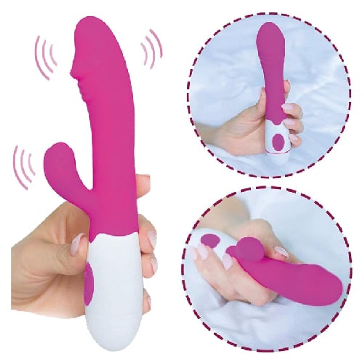 GENERICO - Vibrador de silicona bidireccional de color rosa