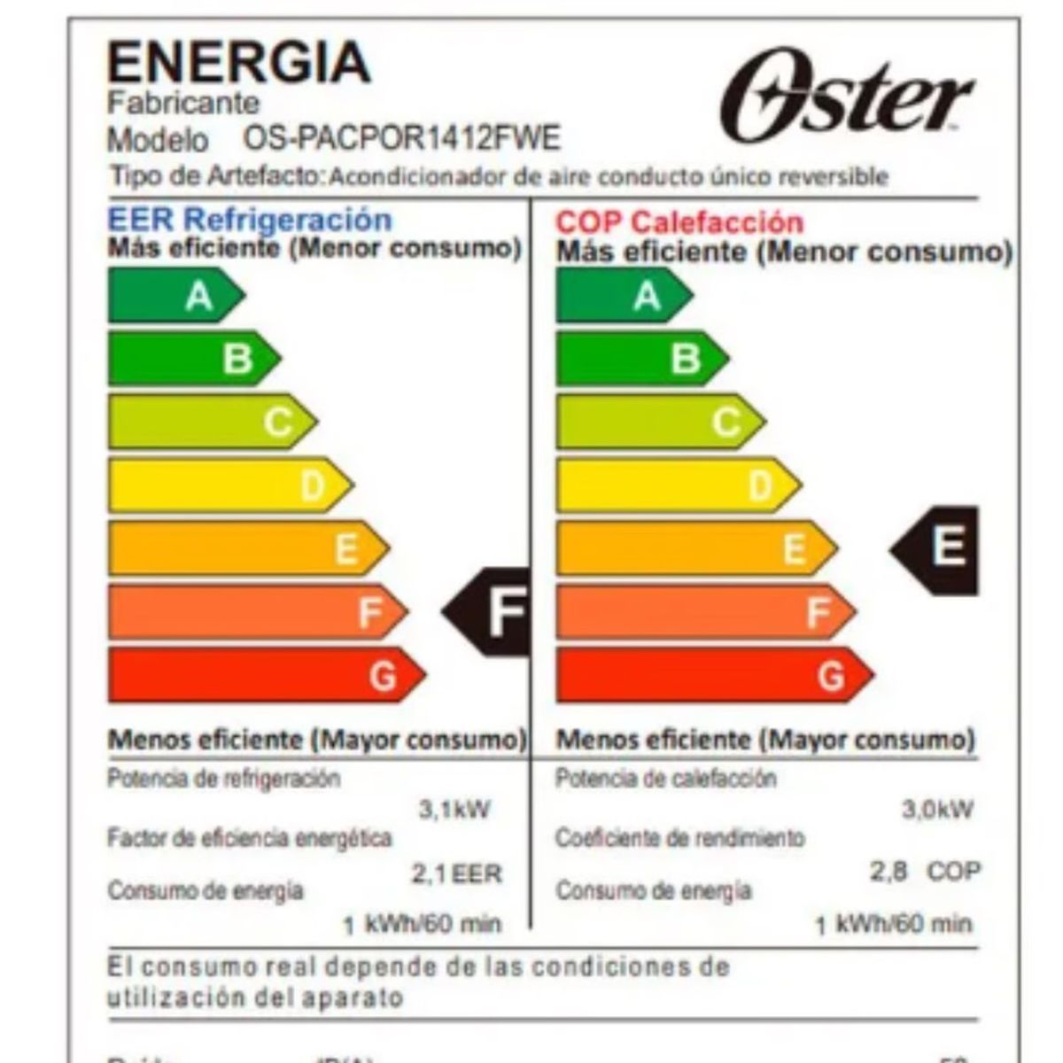 OSTER - Aire Acondicionado Portátil Oster 14,000 BTU OS-PACPOR1412FWE