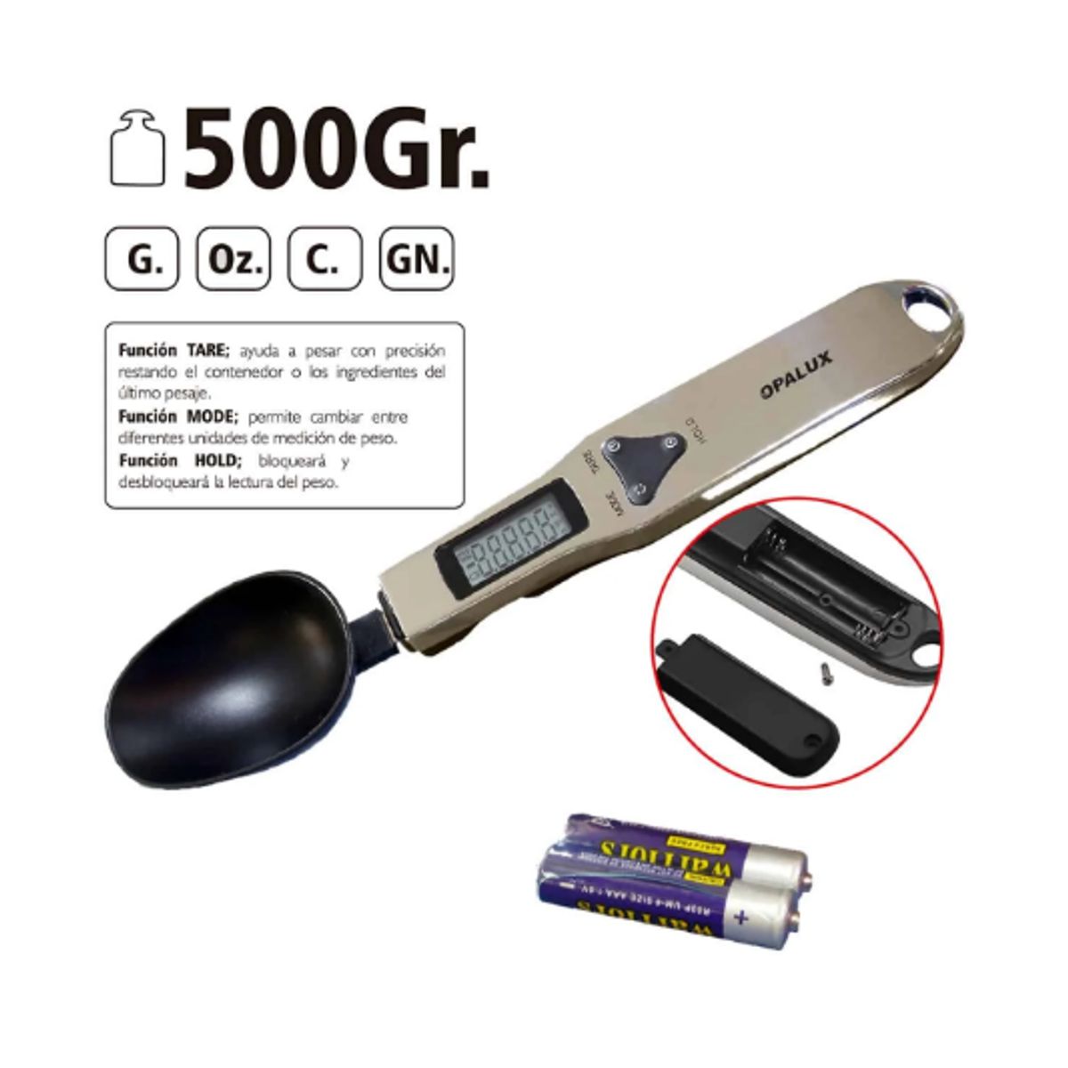 OPALUX - Balanza Digital tipo Cuchara 500g OP-SPCL5 OPALUX