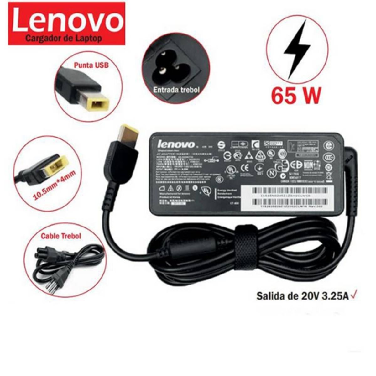 GENERICO - CARGADOR PARA LAPTOP LENOVO 20V 325A PUNTA USB