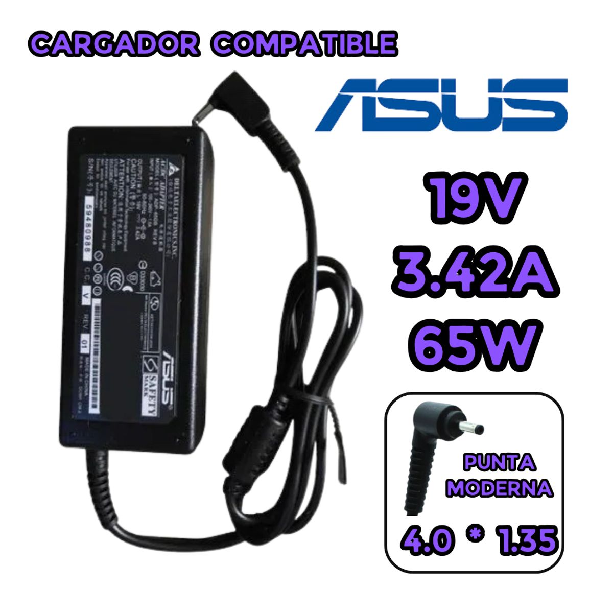 GENERICO - CARGADOR PARA LAPTOP ASUS 19V 3.42A  65W  PUNTA 4.0*1.35