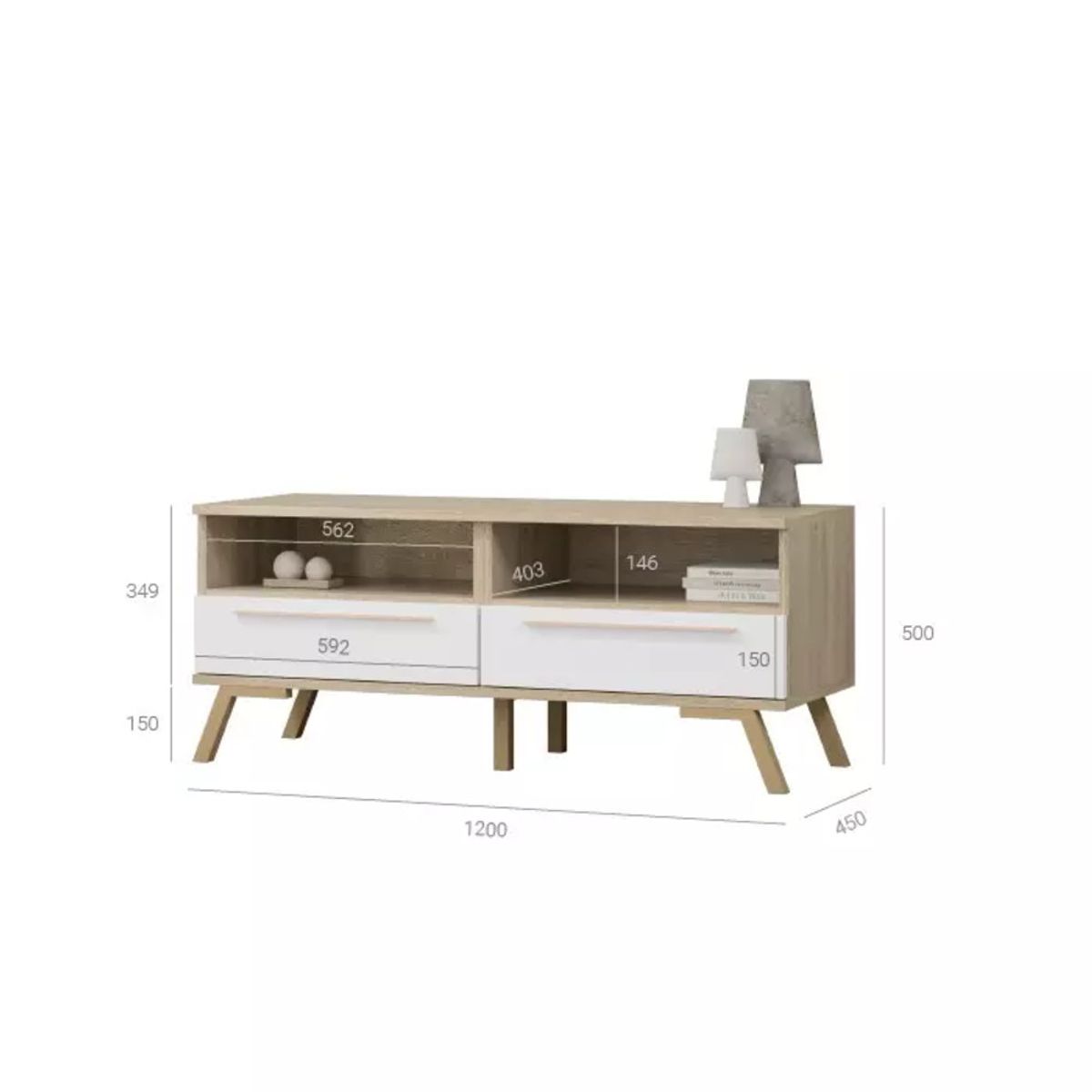 TU MESITA - Aparador bajo 2 cajones Belucci color HayaBlanco TU MESITA