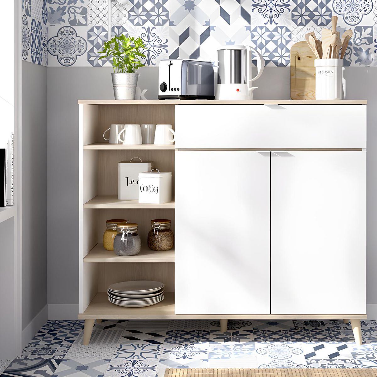 TU MESITA - Aparador de Cocina Italia color BlancoRoble TU MESITA
