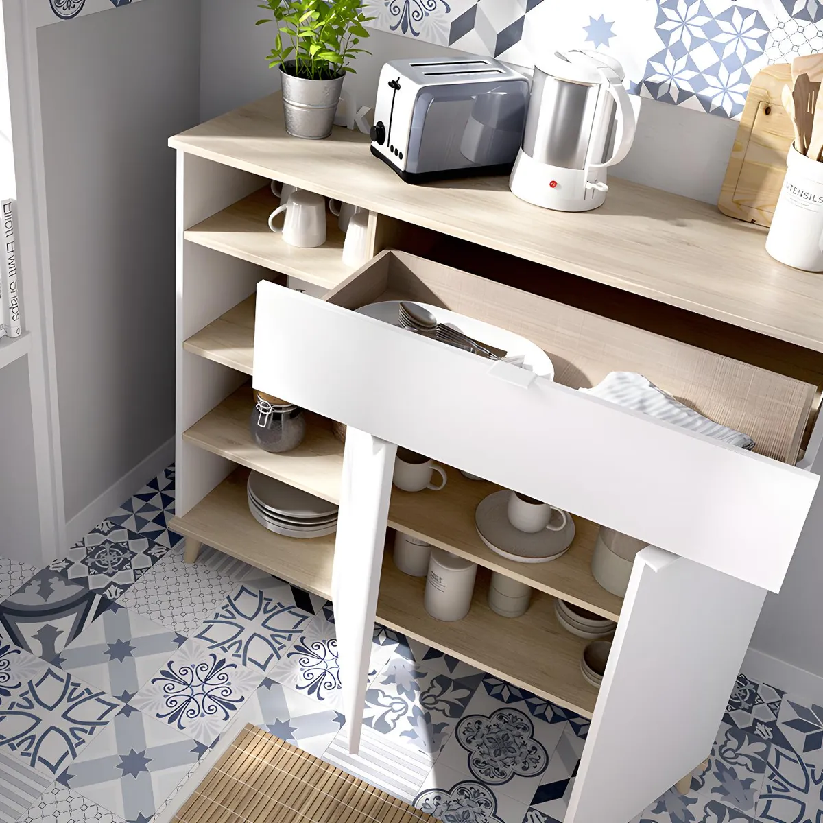 TU MESITA - Aparador de Cocina Italia color BlancoRoble TU MESITA