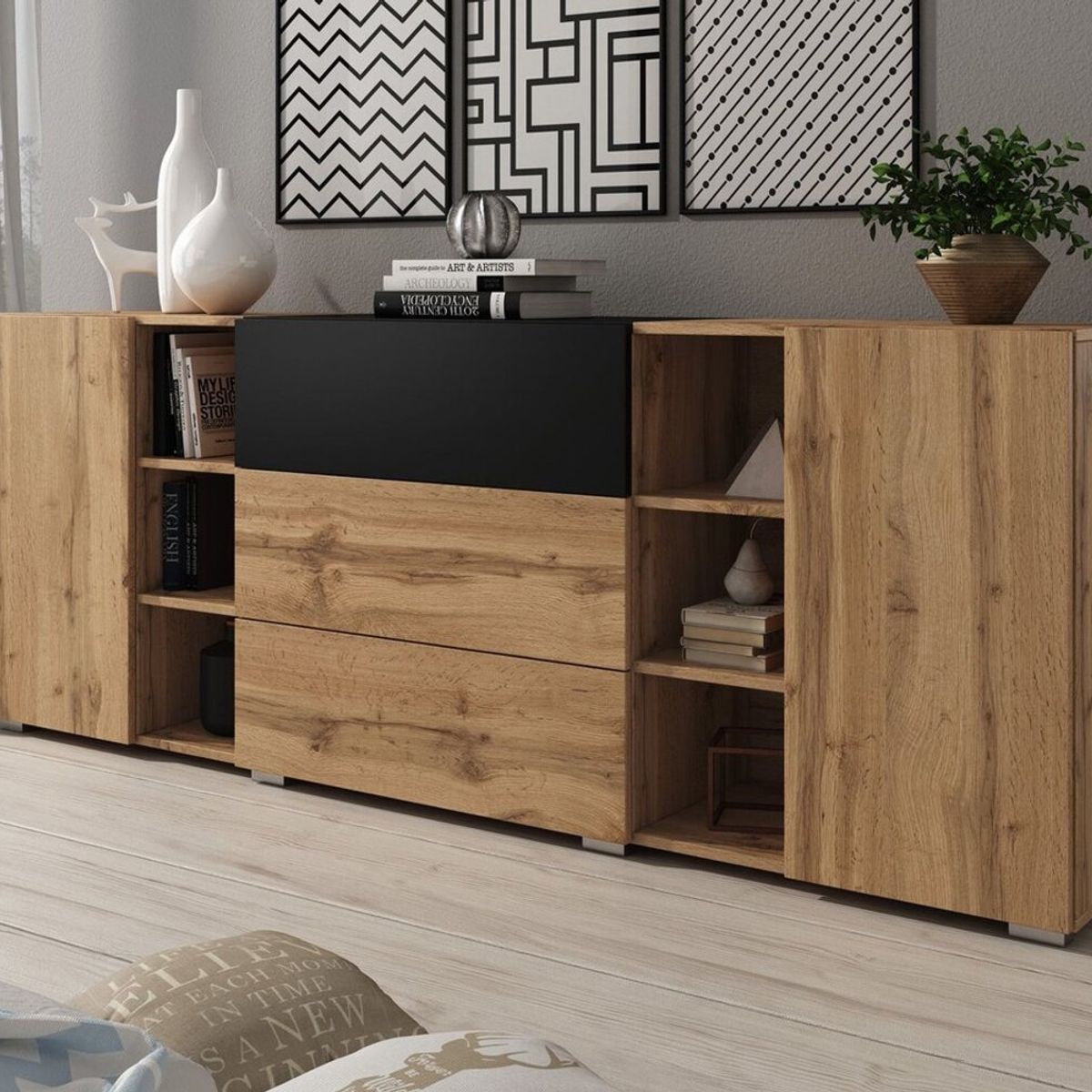 TU MESITA - Aparador Largo Marbella color MarrónNegro TU MESITA