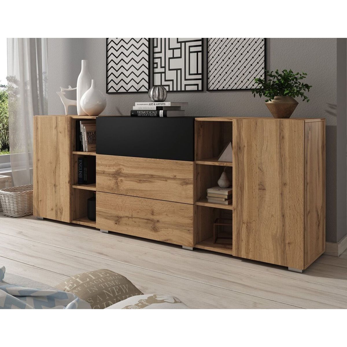 TU MESITA - Aparador Largo Marbella color MarrónNegro TU MESITA