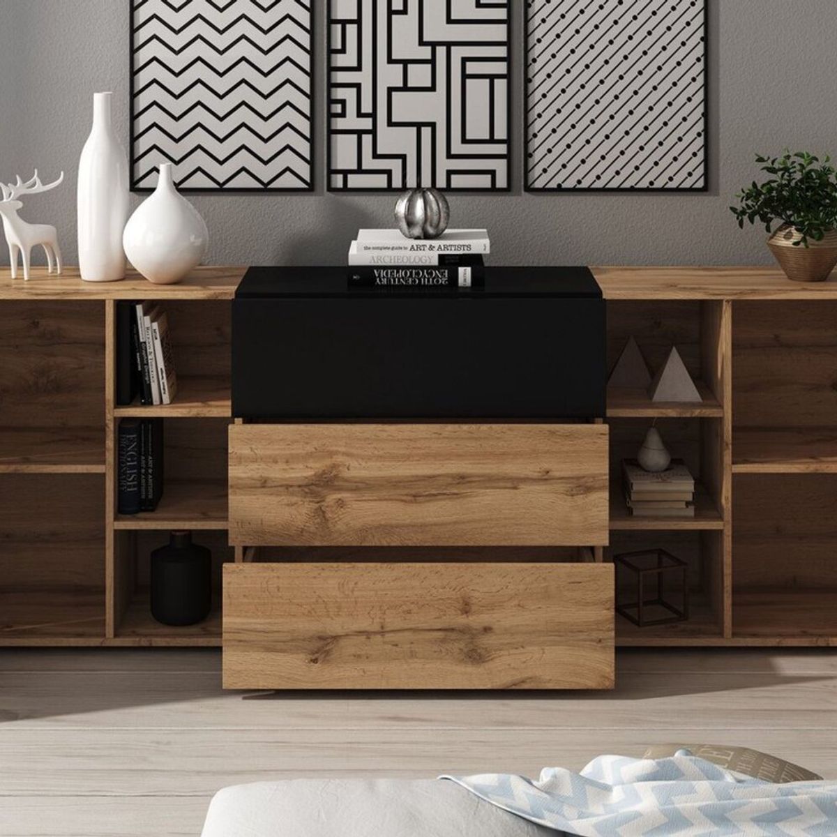 TU MESITA - Aparador Largo Marbella color MarrónNegro TU MESITA