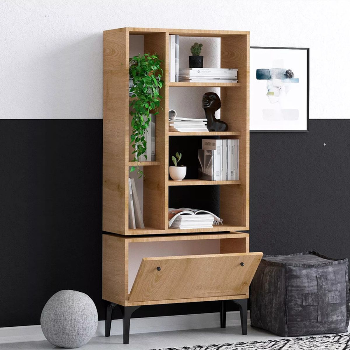 TU MESITA - Aparador alto 1 puerta + repisa Ventro color Macadamia TU MESITA