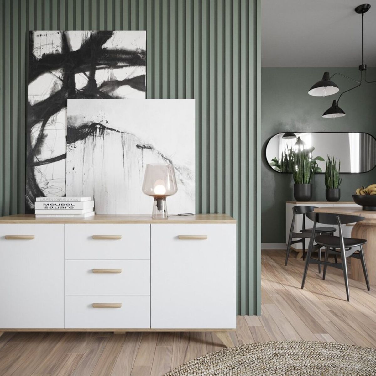 TU MESITA - Aparador Moderno Kate color BlancoDuna 3 cajones 2 puertas TU MESITA