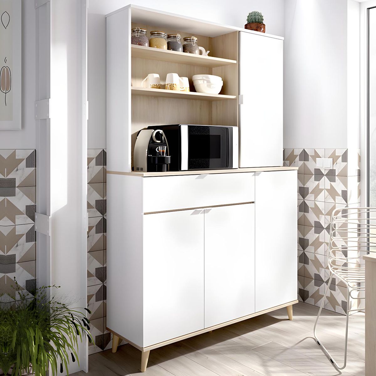 TU MESITA - Aparador de Cocina Heidi color BlancoRoble TU MESITA