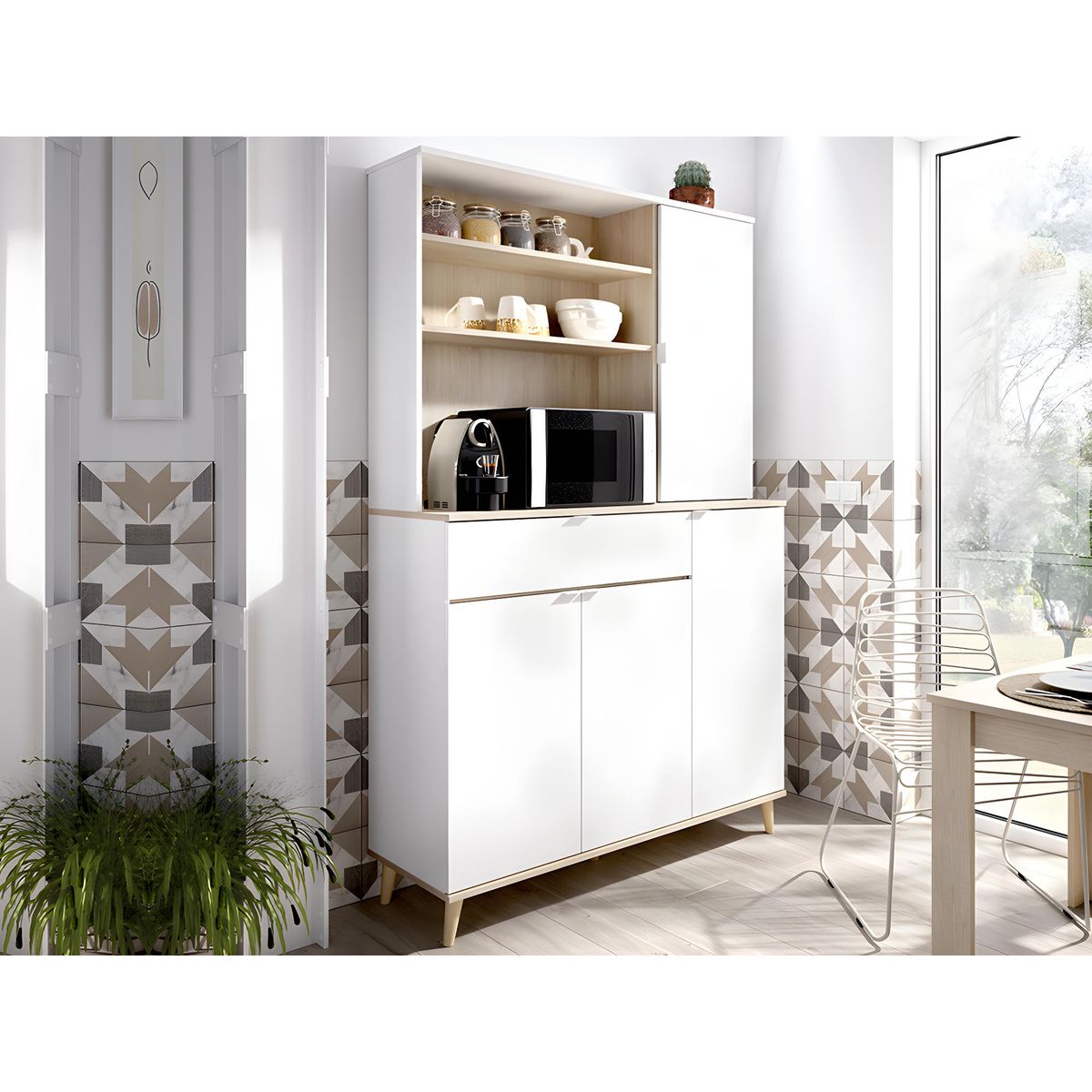 TU MESITA - Aparador de Cocina Heidi color BlancoRoble TU MESITA