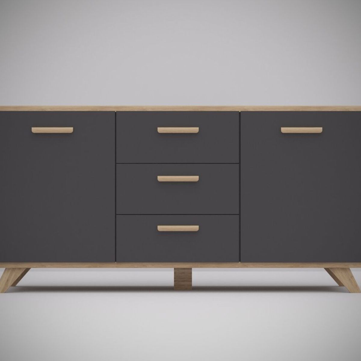 TU MESITA - Aparador Moderno Kate color NegroDuna 3 cajones 2 puertas TU MESITA