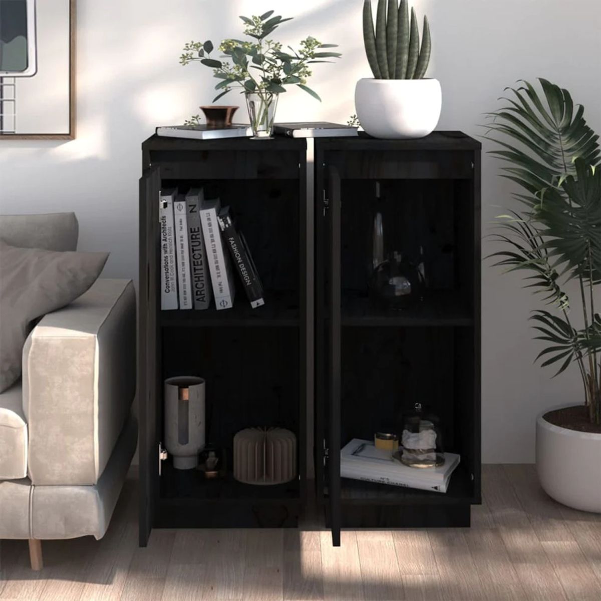 TU MESITA - Aparador Vertical Lula set x2 color Negro 1 puerta TU MESITA