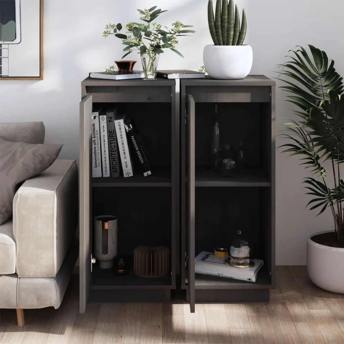 TU MESITA - Aparador Vertical Lula set x2 color Gris oscuro 1 puerta TU MESITA