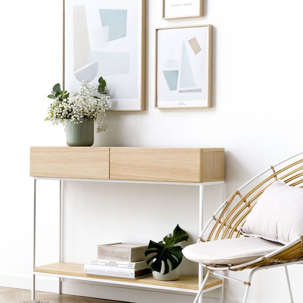 TU MESITA - Recibidor Industrial Kimmi color Natural 2 cajones TU MESITA