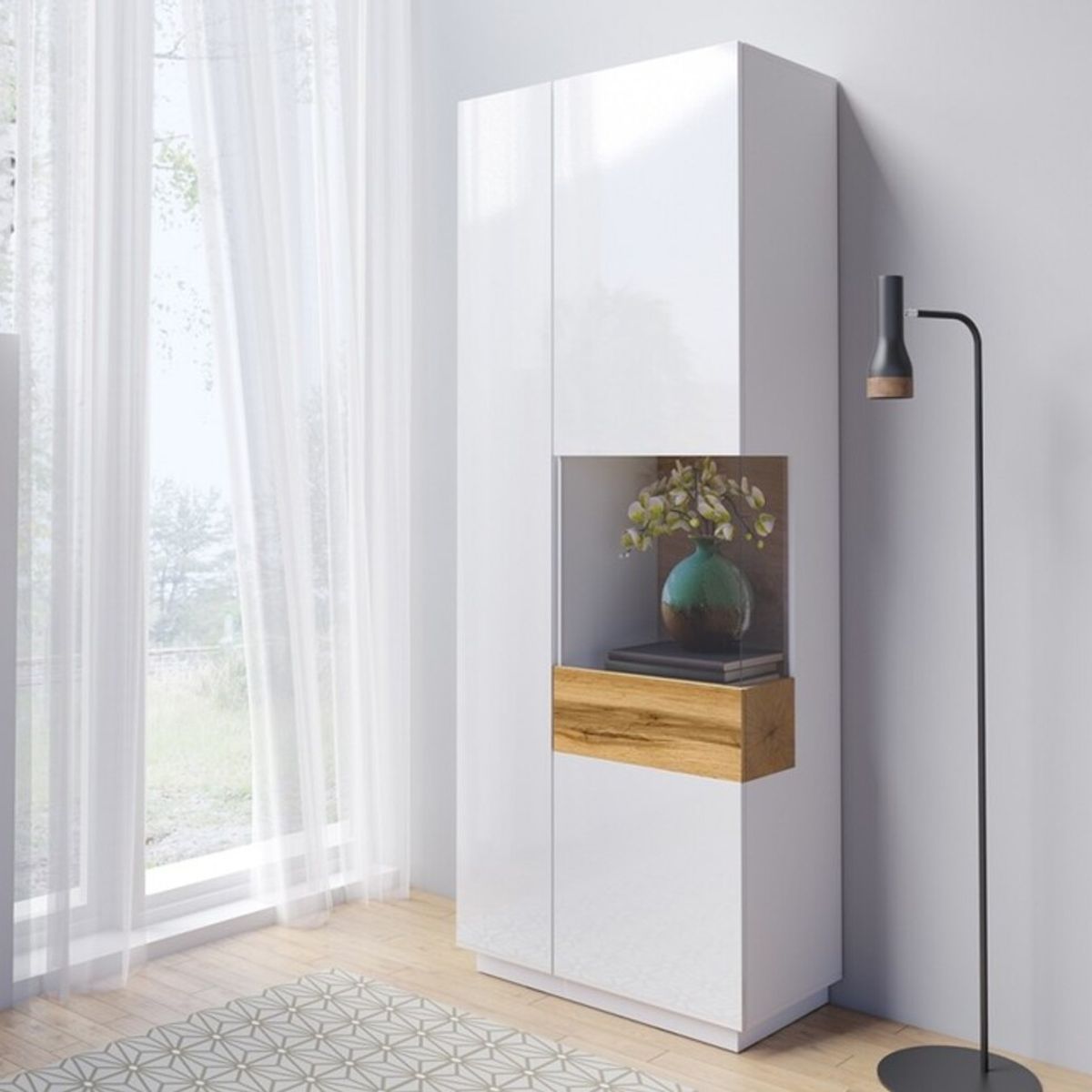 TU MESITA - Vitrina Alta Silke color BlancoDuna 2 puertas TU MESITA