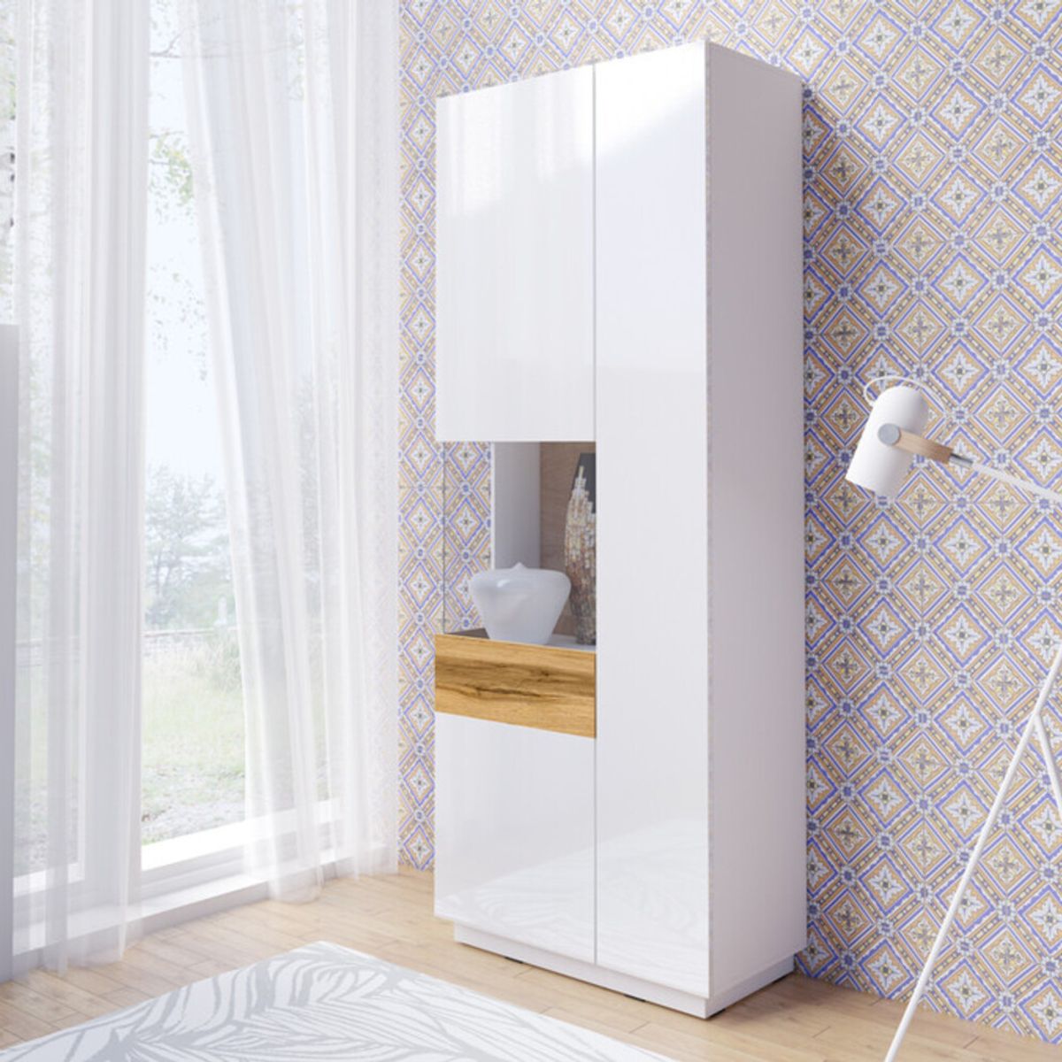 TU MESITA - Vitrina Alta Silke color BlancoDuna 2 puertas TU MESITA