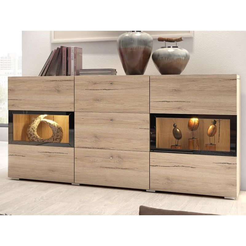 TU MESITA - Vitrina Rústica Babel con LED color Marrón TU MESITA 3 cajones