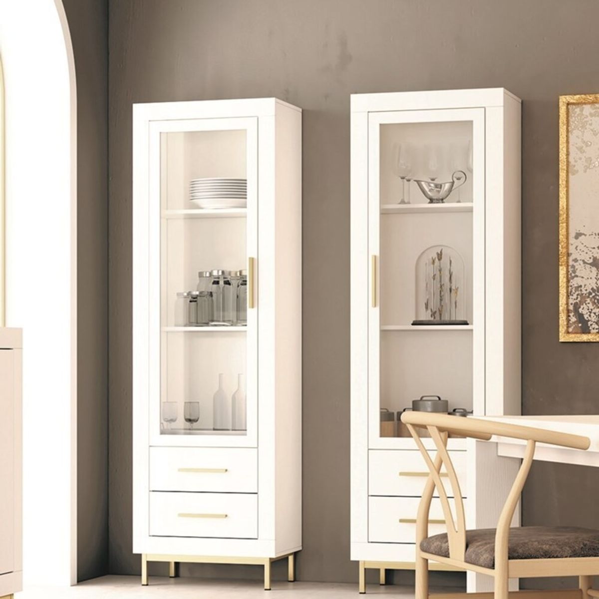 TU MESITA - Vitrina Moderna Stella 1 puerta 2 cajones TU MESITA color Blanco